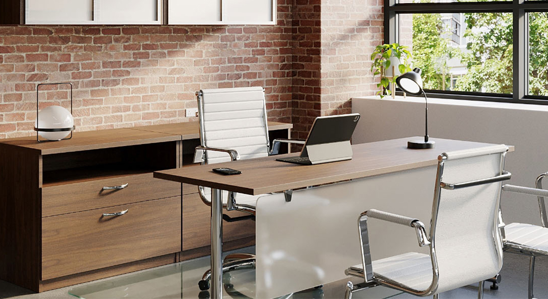 Modular office with low and high storage and privacy desk